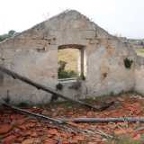 Una scala permette l�accesso al terrazzo dominato da tegole rosse per terra, vegetazione spontanea e travi di legno
